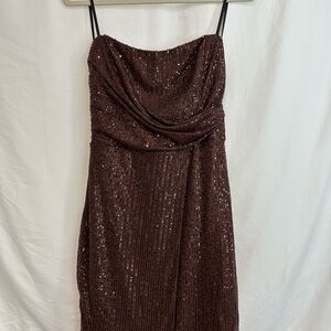 Windsor Brown and Gold Sheath Dress Cowl Neck Sleeveless